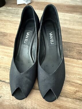Van Eli Black Peep-Toe Heels